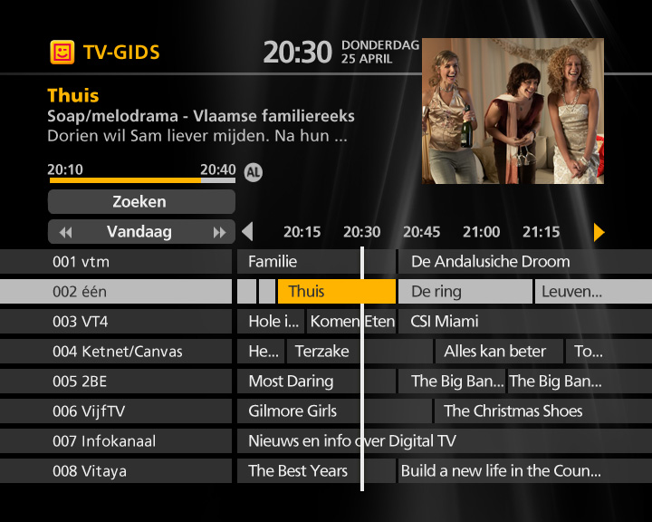 de recent vernieuwde tv-gids (EPG) van Telenet