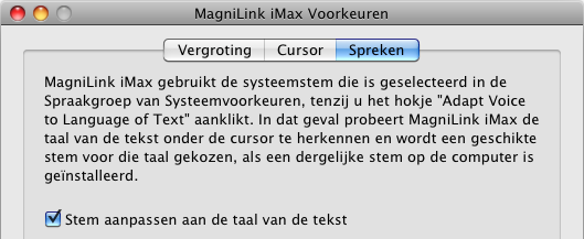 MagniLink iMax Voorkeuren: Spreken