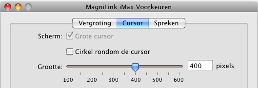 MagniLink iMax Voorkeuren: Cursor