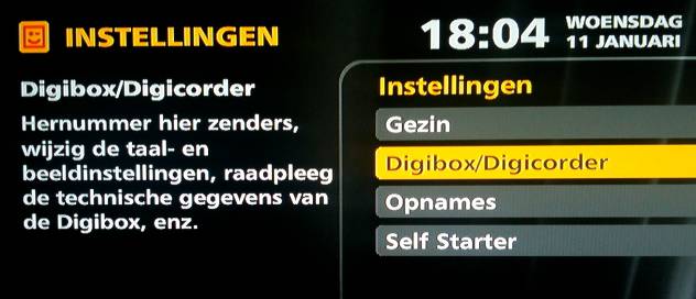 schermafdruk: digibox/digicorder geselecteerd