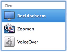 de toegankelijkheidsrubrieken voor visus in Mac OS X 10.4