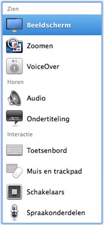 de rubriekenbalk in het toegankelijkheidspaneel van Mac OS X Maverick