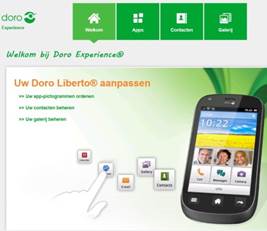 Screenshot van het openingsscherm van de Doro Experience