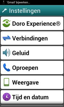 Screenshot van het instellingenscherm van de Doro Liberto 810