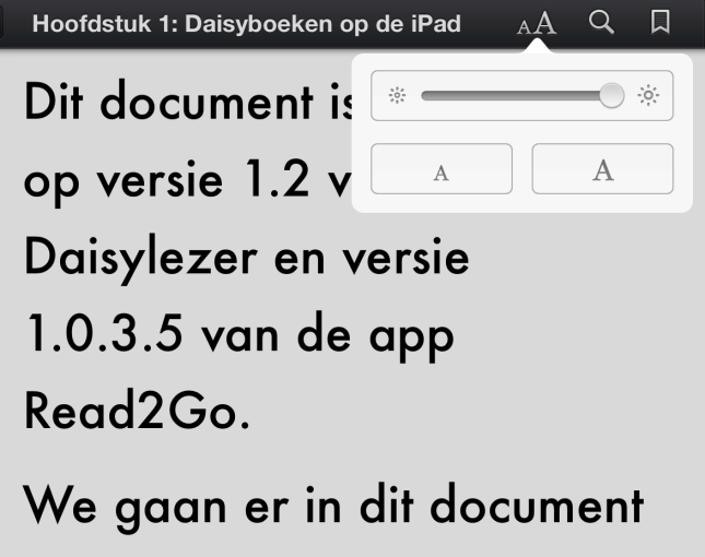Het leesvenster in de verticale orintatie bij iBooks met een relatief grote tekengrootte