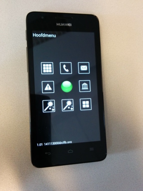 De RAY-telefoon waarop het hoofdmenu actief is