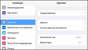 Schermafbeelding: instellingen: algemeen