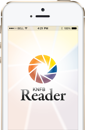 logo van de app KNFB Reader getoond op een smartphone