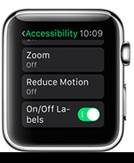 Apple Watch met de aan/uit-labels