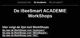schermafdruk van de website iSeeSmart Academie - venster workshops