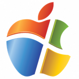 Microsoftlogo en Applelogo samengevoegd tot één logo