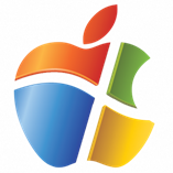 Microsoftlogo en Applelogo samengevoegd tot n logo