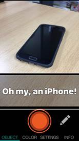 foto van een smartphone: object geselecteerd: tekst: oh my, an iphone