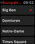Instellingenscherm van Time Buzz op Apple Watch