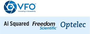 Logo's van VFO, Ai Squared, Optelec en Freedom Scientific