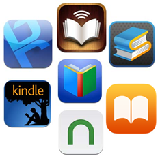 Pictogrammen van lees-apps voor digitale boeken