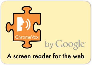 logo ChromeVox met oranje puzzelstuk tegen lichtgele achtergrond