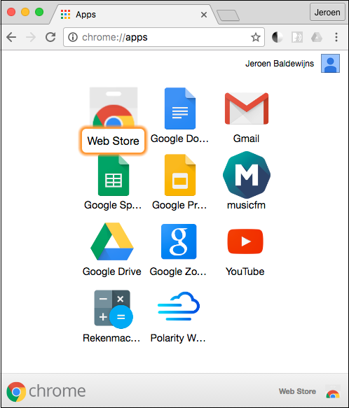 afbeelding van een pagina in de chromebrowser met een overzicht van jouw apps