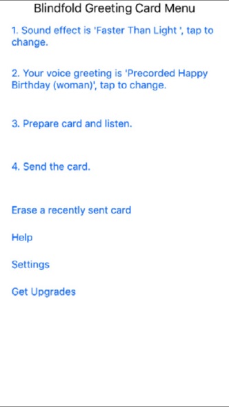 screenshot van de handleiding van de Blindfold greeting card app