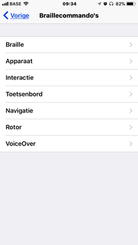 Overzicht van de braillecommando-categorien