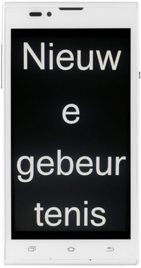 smartphone met zwart scherm waarop in grote witte letters te lezen is 'Nieuwe gebeurtenis'.