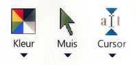 Sterk vergrote muispijl (+ twee andere pictogramman) in Fusion 2018 onder Windows 10