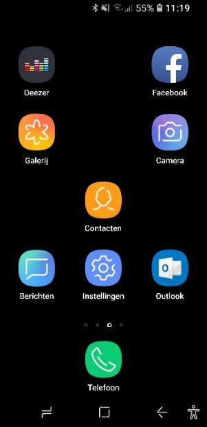 Thuisscherm S9 met vergrote iconen.