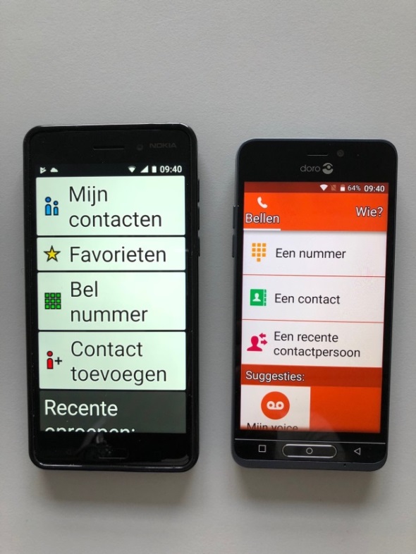 links: Nokia 6 met Big Launcher-schil; rechts: de Doro 8035