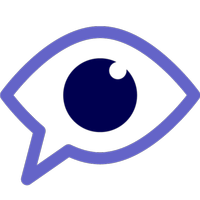 logo; blauw oog als tekstballon