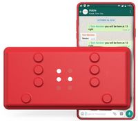 rode smartphone met op de achterzijde het brailletoetsenbord