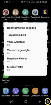 Het menu met de toegankelijkheidsfuncties bij de Galaxy