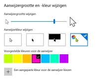 Instellingenvenster voor een grotere muis