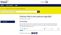 Schermafbeelding van de webpagina van Visio waar de Podcast uitgelegd wordt.