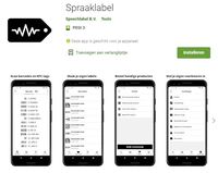 Vier schermafbeeldingen van de app Spraaklabel.