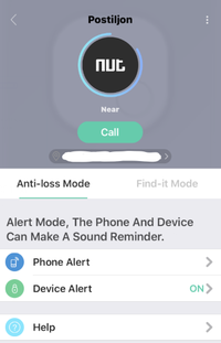 Nut-app scherm met 'Call' knop