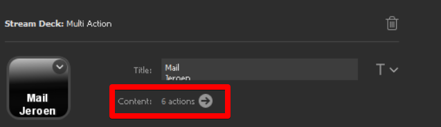 Stream Deck instellingen van een multi-action functie die uit 6 stappen bestaat