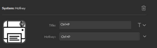 Venster met de instelligen voor een hotkey-knop, die we koppelden aan de actie 'print' (Ctrl-P)