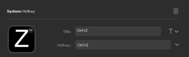 Venster met de instelligen voor een hotkey-knop, die we koppelden aan de actie 'maak ongedaan' (Ctrl-Z)