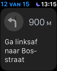 Routebegeleidingsscherm van Apple Kaarten op een Apple Watch