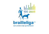 Afbeelding van het nieuwe logo van de Brailleliga ter gelegenheid van hun 100-jarig bestaan.