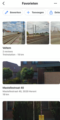 Favorietenscherm van Google Maps