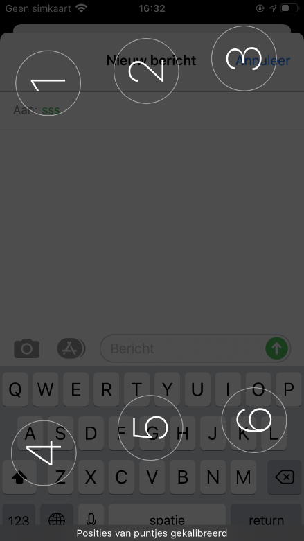 Positie van de puntjes op de iPhone na kalibratie