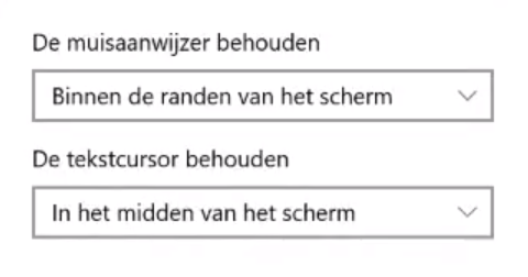 Optie om de positie van de muisaanwijzer in het midden te houden.