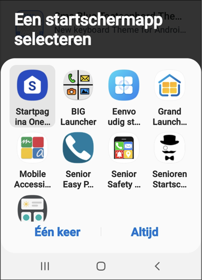 Het scherm waar je een bepaalde launcher kan selecteren