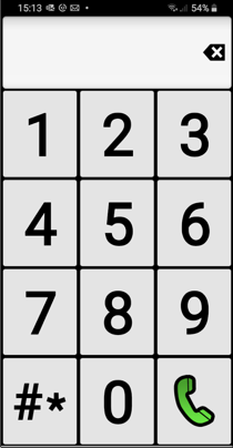 Menuscherm met groot cijfertoetsenbord in de telefoonapp