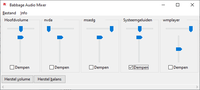 De schuifregelaars 'Balans' en 'Volume' en het aankruisvakje 'Dempen' voor de NVDA schermlezer in de Audiomixer