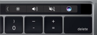 De 'Control strip' van de Touch Bar, met knoppen voor Siri, voor geluid-uit, het geluidsvolume en de beeldhelderheid