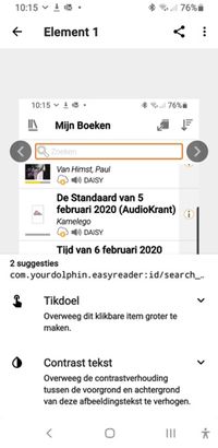 Scanrapport van de Accessibility Scanner voor de app Easy Reader