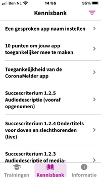 Het tabblad Kennisbank in de Appt-app