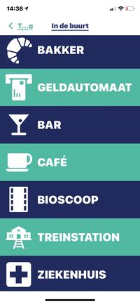 Menu met rubrieken van interessante plaatsen